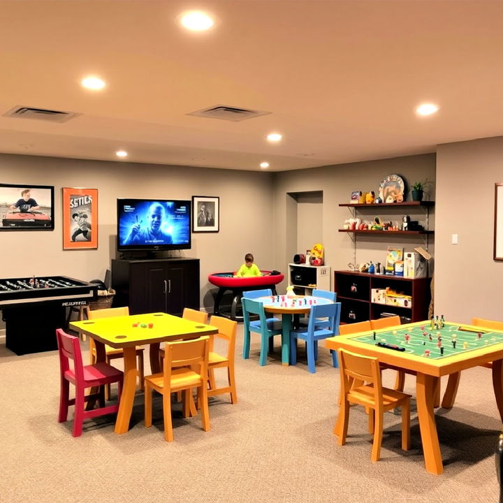 basement kids’ play and game area