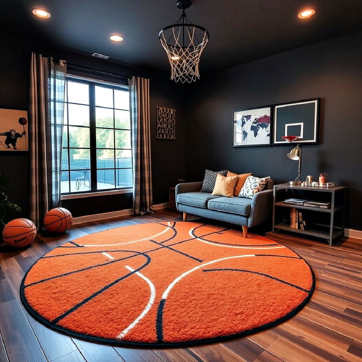 basketball themed rug as a fun focal point