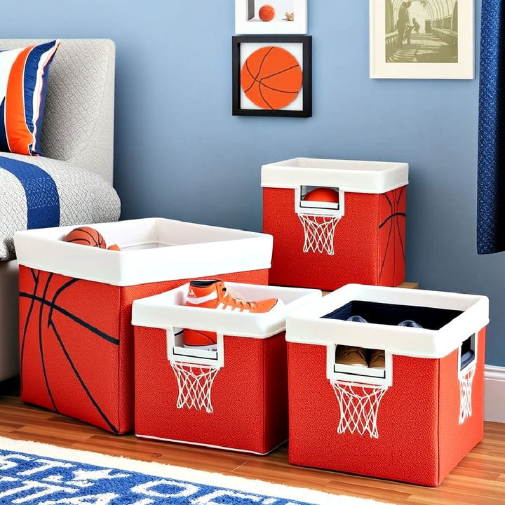 basketball themed storage bins for toys or shoes