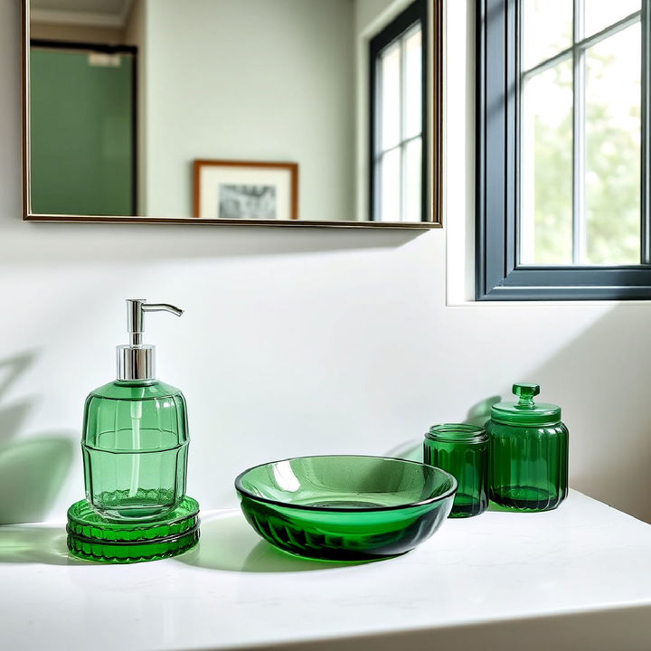 bathroom green glass accessories