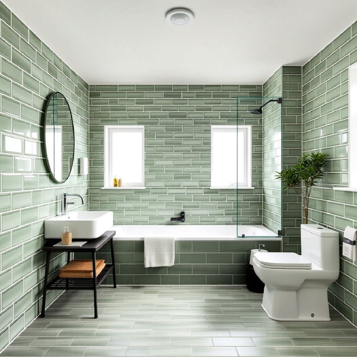 bathroom green wall tiles