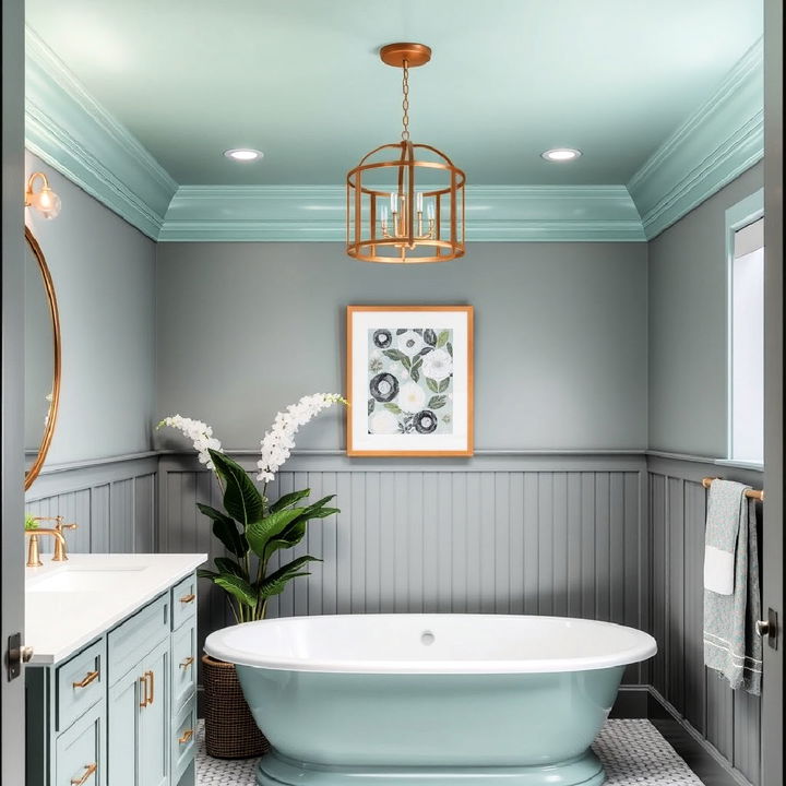 bathroom mint green ceiling with neutral walls