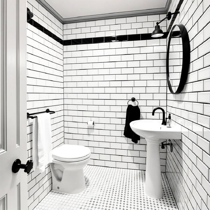 bathroom subway tile with black grout