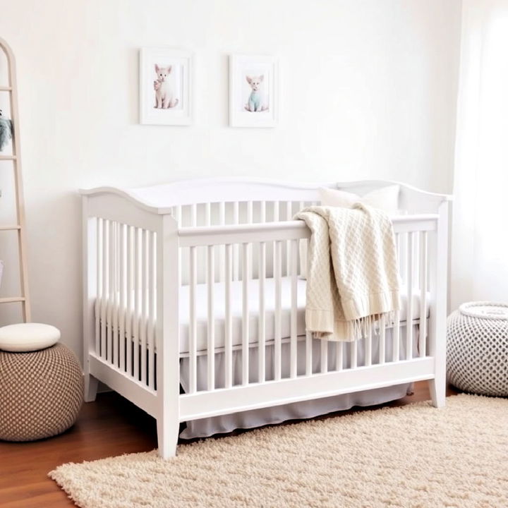 beautiful white crib with soft textures