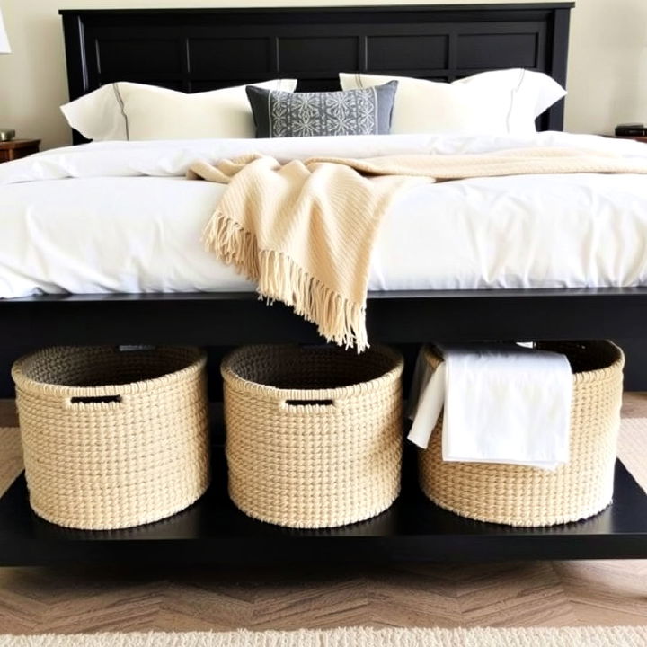 beige woven baskets for storage solution