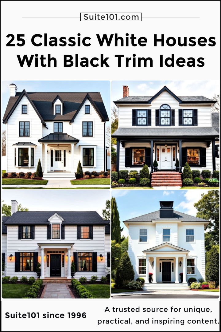 best classic white houses with black trim ideas