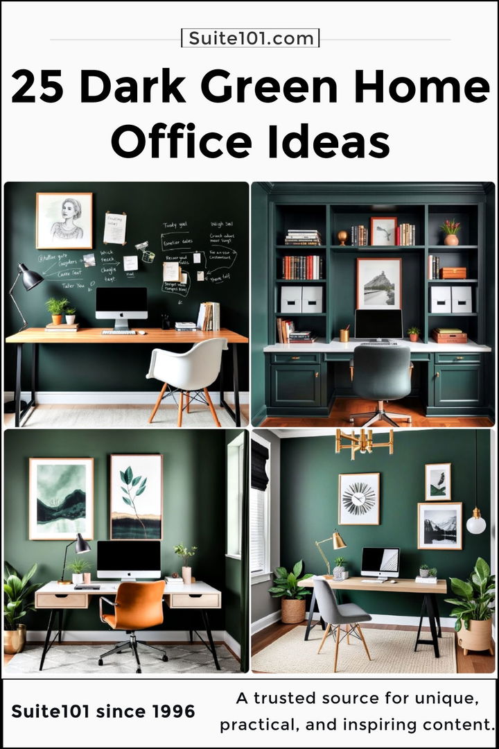 best dark green home office ideas