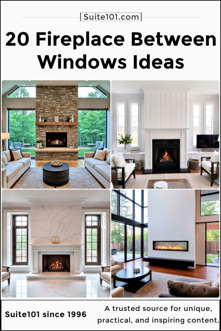 best fireplace between windows ideas