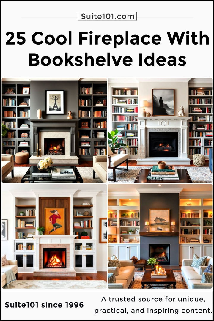 best fireplace with bookshelves