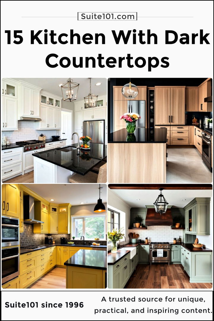 best kitchen with dark countertops and light cabinets