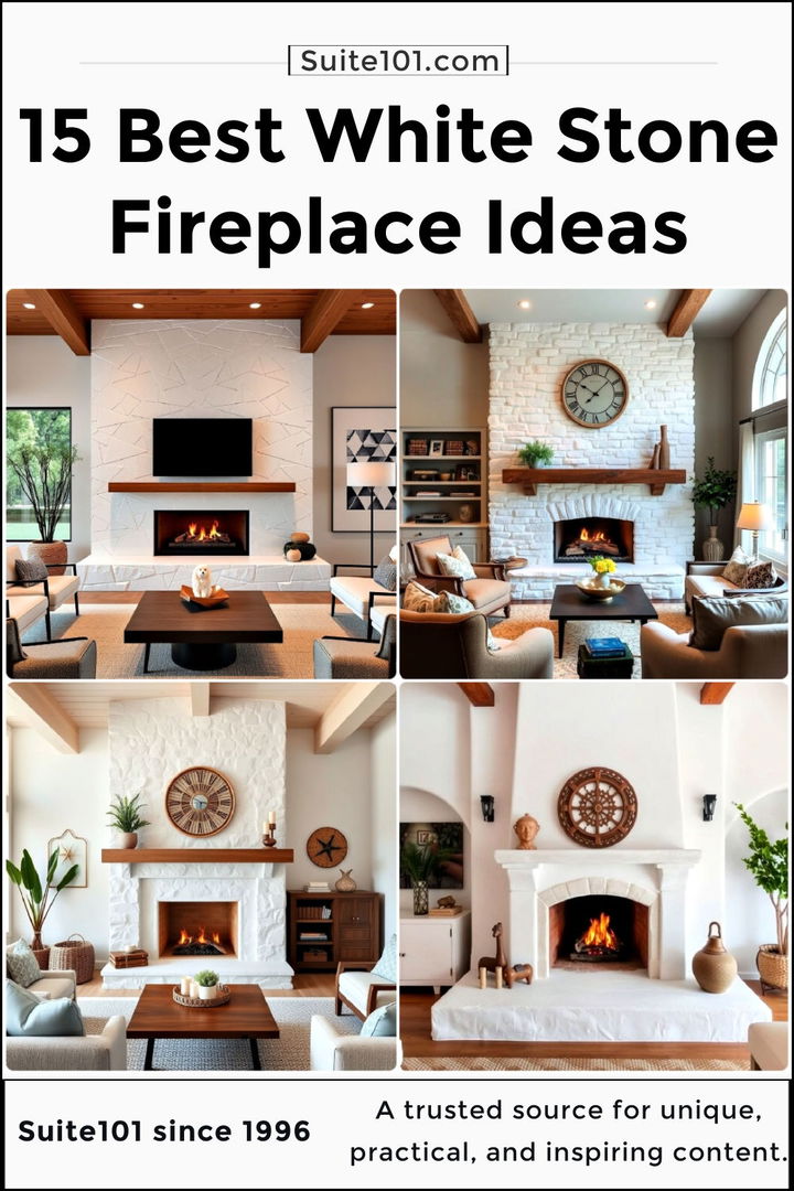 best white stone fireplace ideas