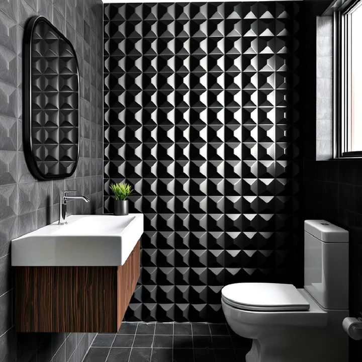 black 3d tiles bathroom