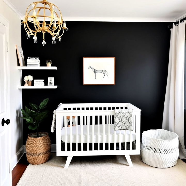 black accent wall for nursery