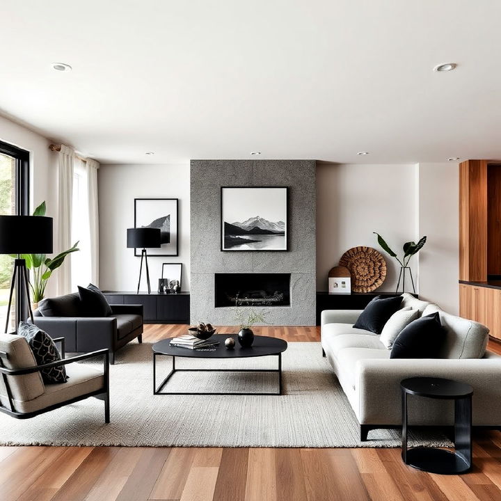 black accents for organic modern living room