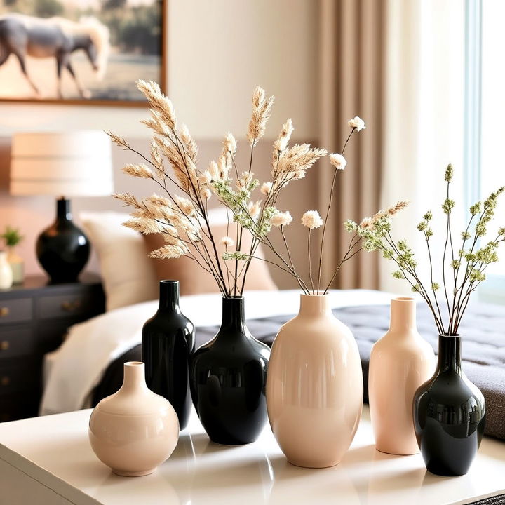 black and beige decorative vases for bedroom