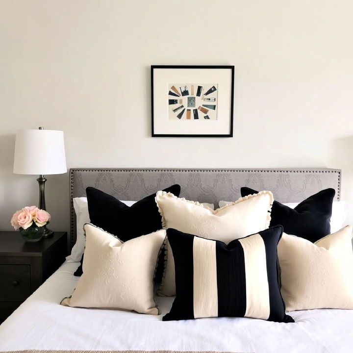 black and beige throw pillows for bedroom