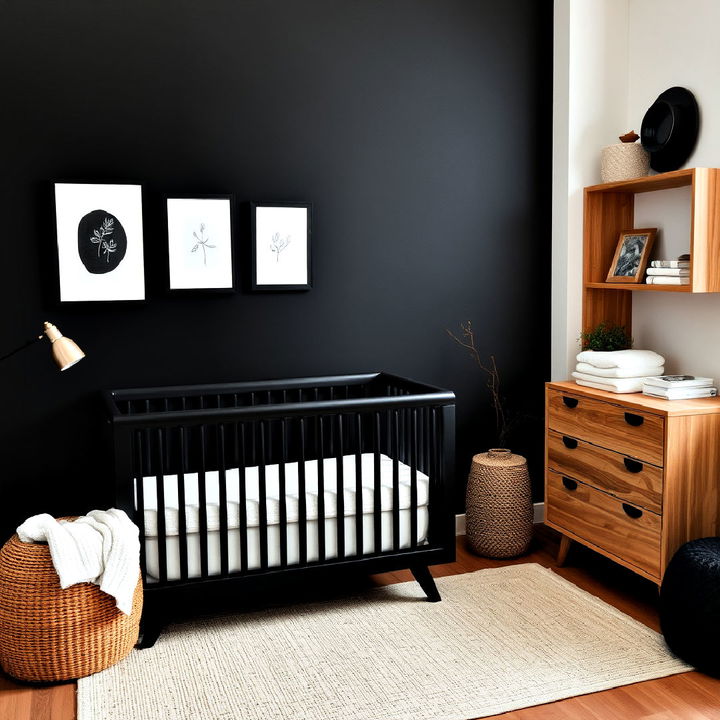 black and natural wood combination nursery