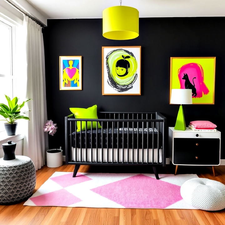 black and neon accents nursery for playfulness