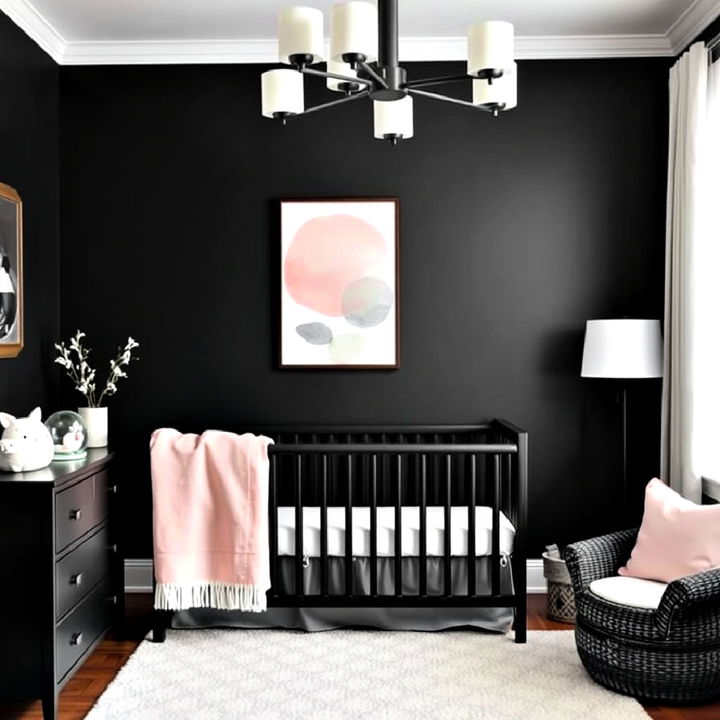 black and pastel palette nursery