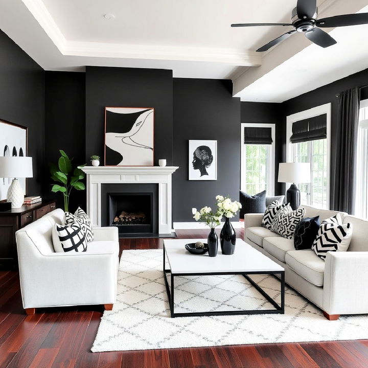 black and white accents for living room