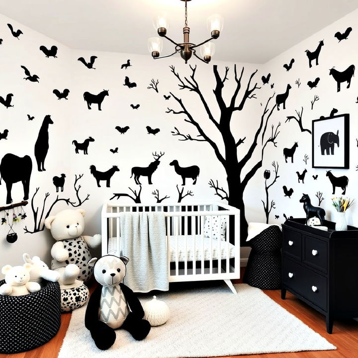 black and white animal theme nursery