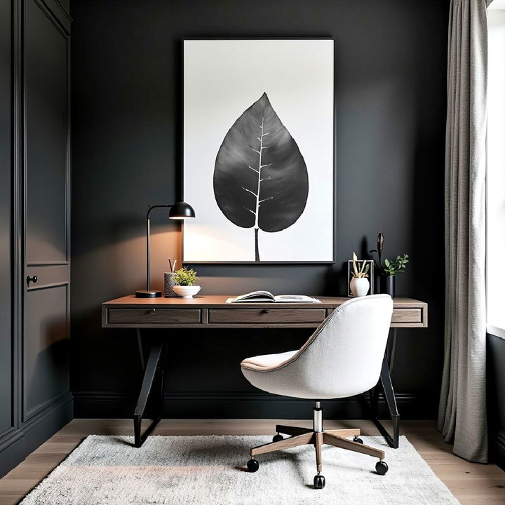 black and white art for dark home office