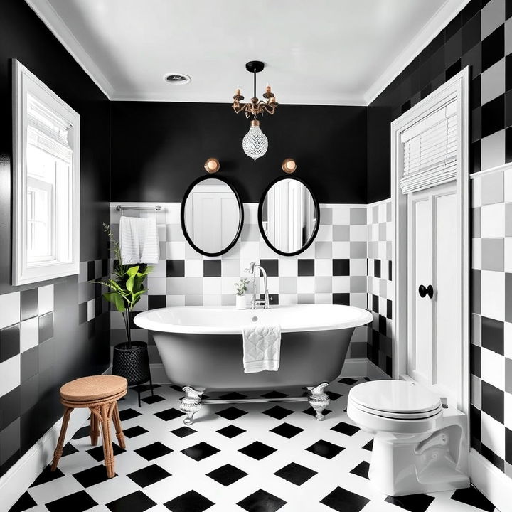 black and white checkered pattern floor