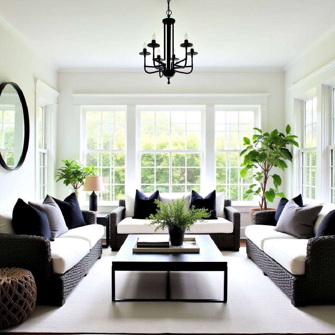 black and white contrast for sunroom