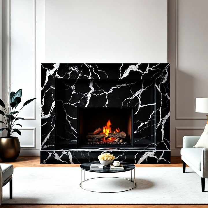 black and white marble fireplace