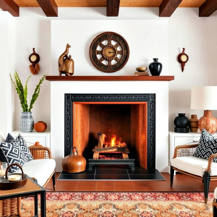 black and white mediterranean fireplace