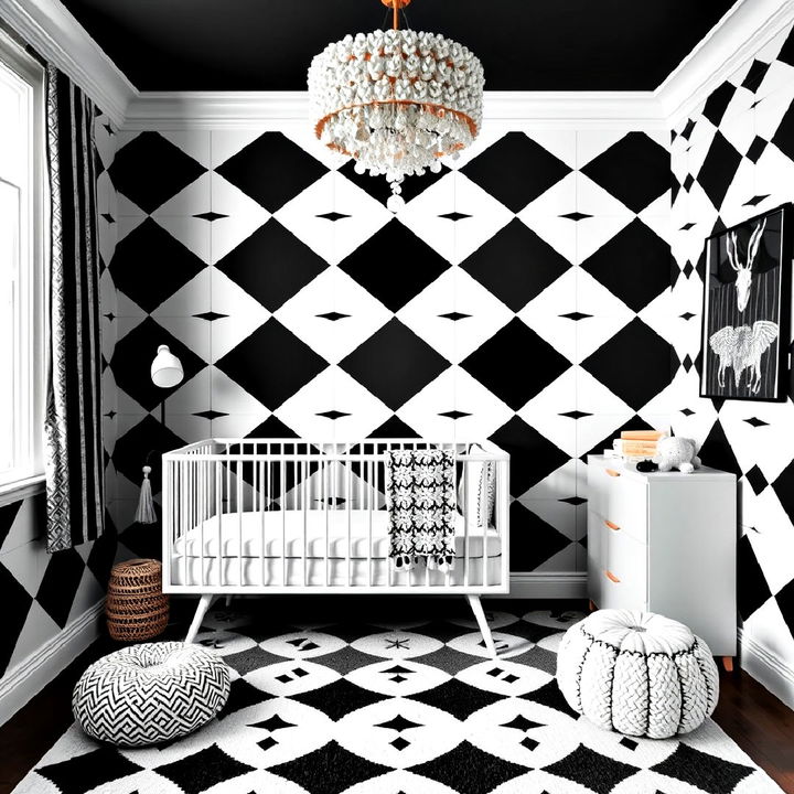 black and white patterned wallpaper for nursery