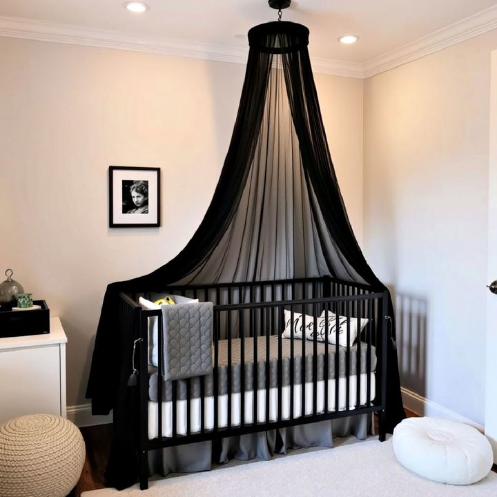 black canopy over the crib