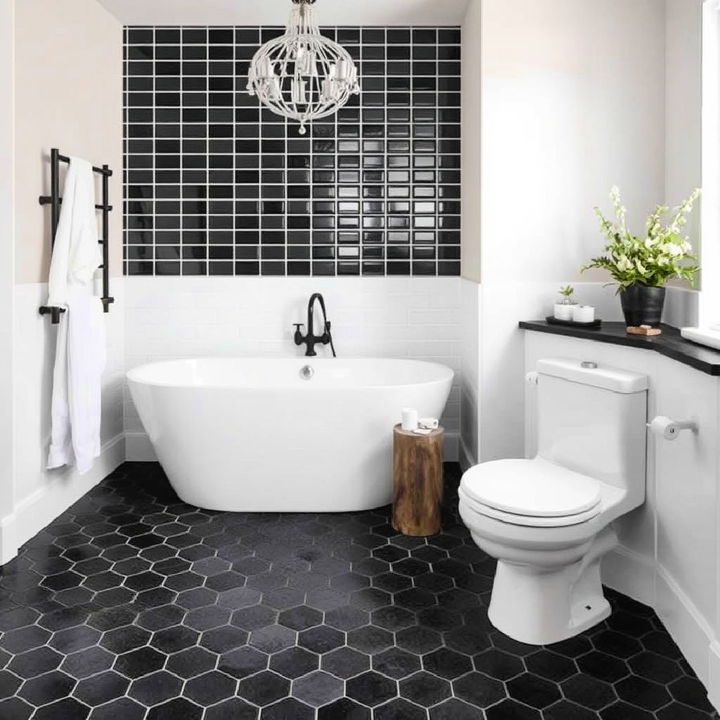 black ceramic mosaic bathroom floor