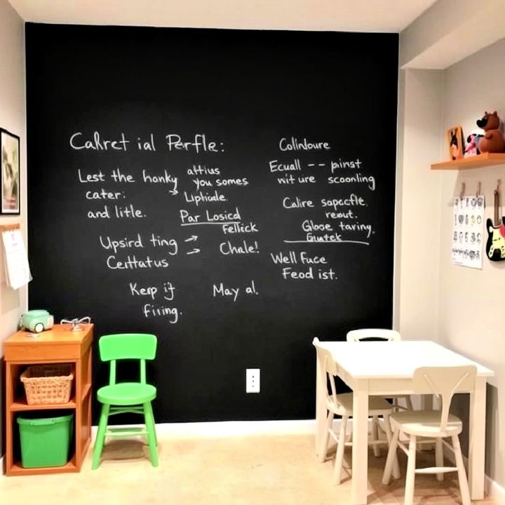 black chalkboard wall in a basement