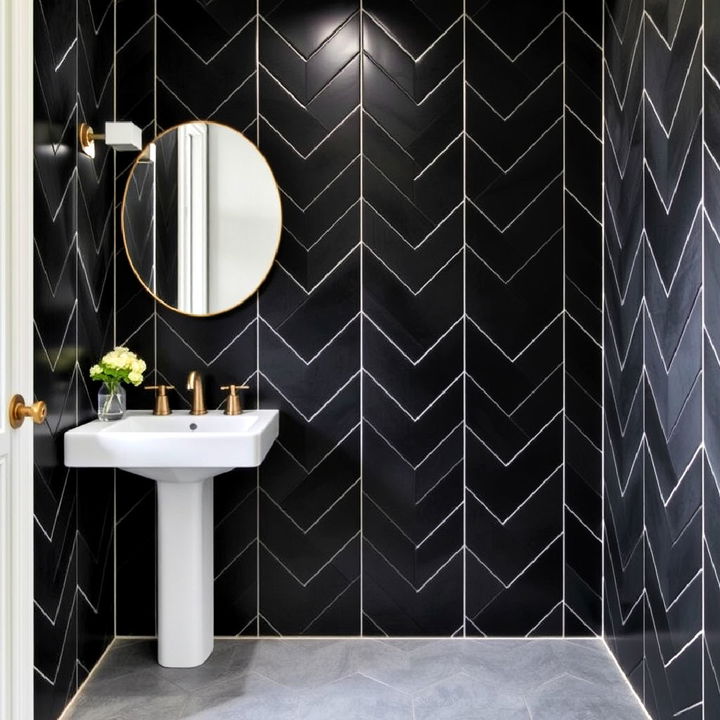 black chevron tiles bathroom