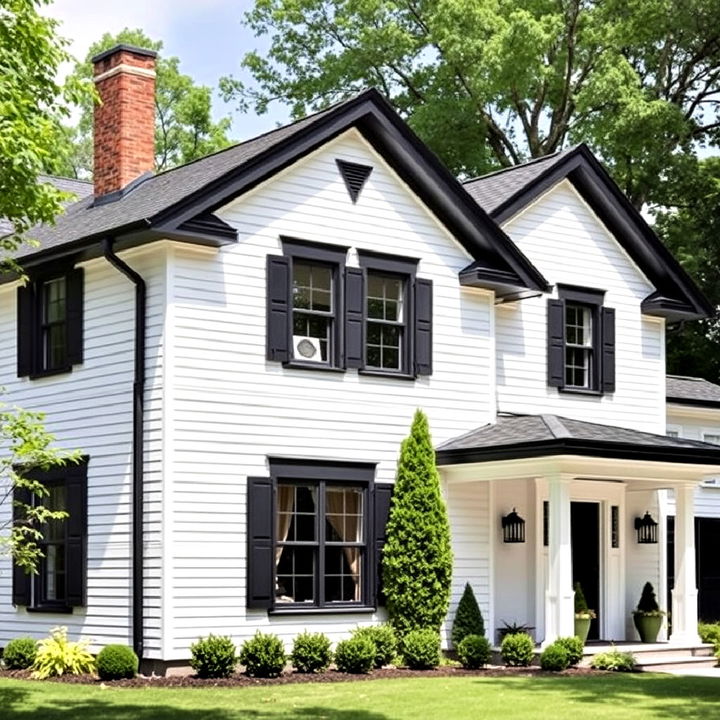 black fascia and soffit for white house