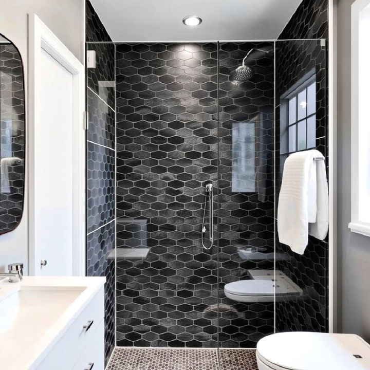 black fish scale tiles bathroom