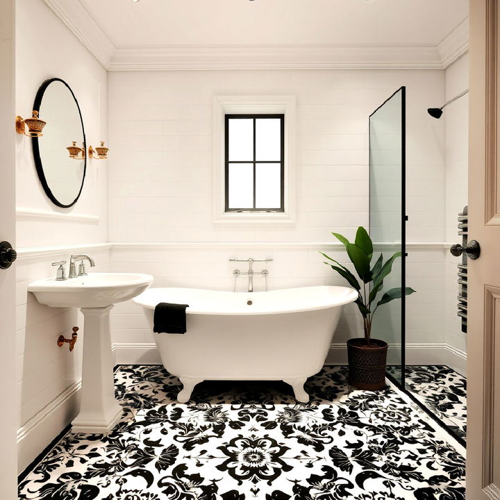 black floral tiles bathroom