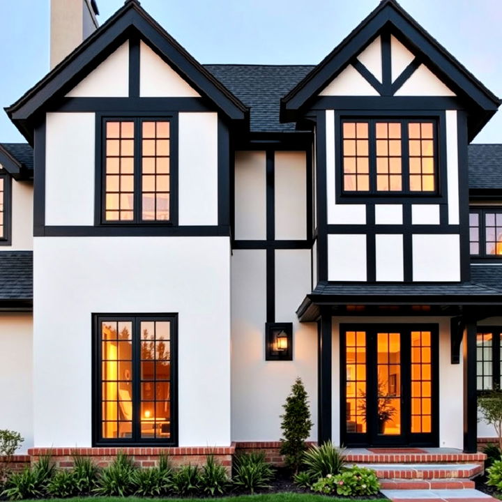 black framed windows for a stylish tudor exterior