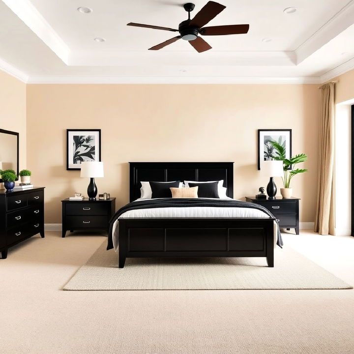 black furniture and beige walls for bedroom