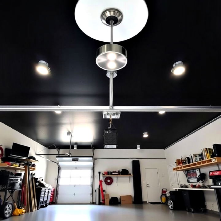 black garage ceiling with chic industrial style lighting