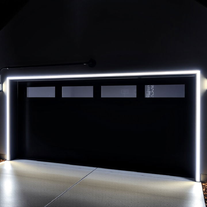 black garage door with futuristic led lighting strips