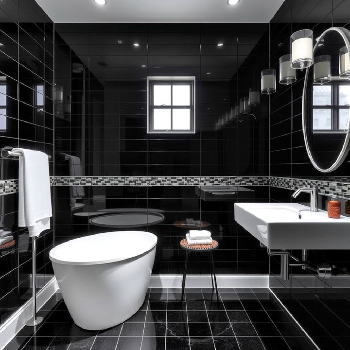 black glass tiles bathroom