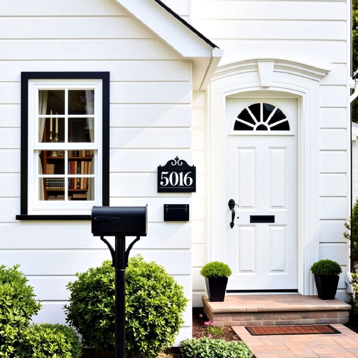 black house number and mailbox