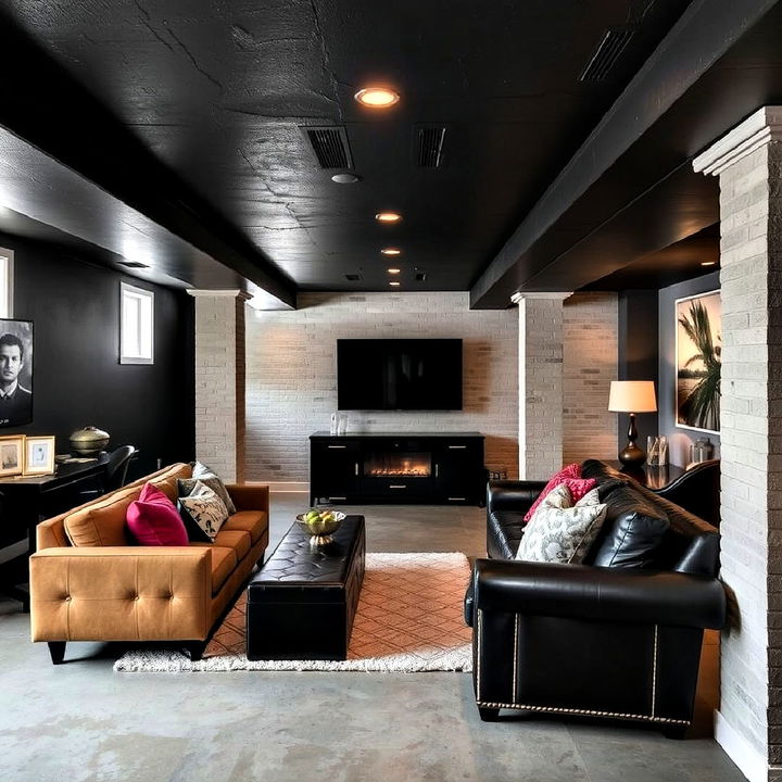 black industrial style ceiling for basements