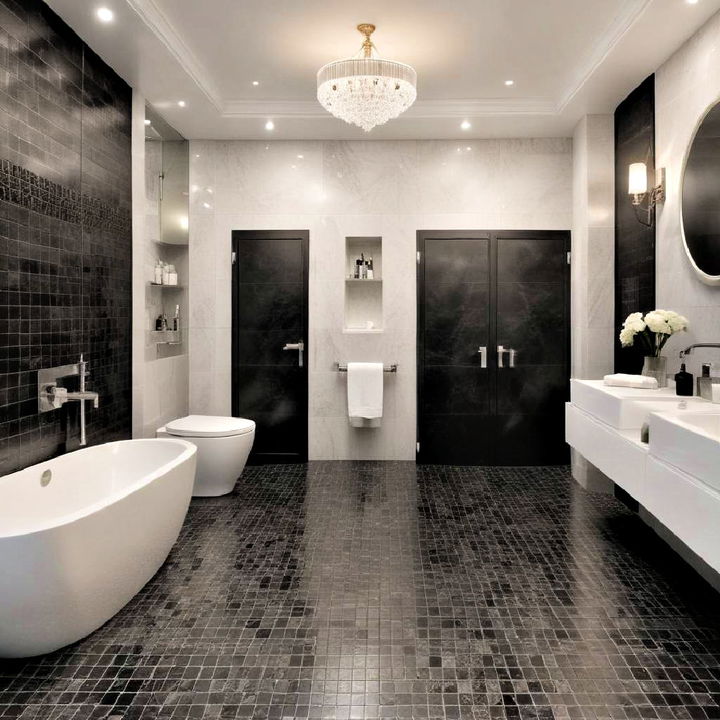 black mosaic tiles bathroom flooring