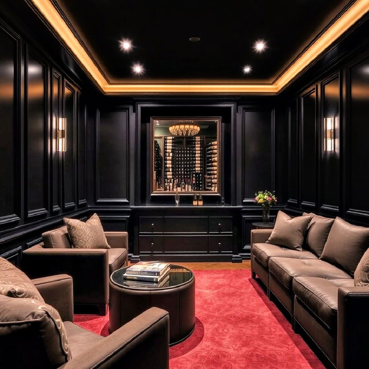 black paneled walls for a sophisticated basement