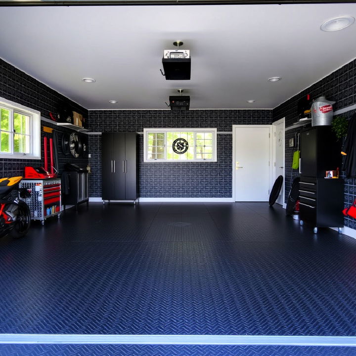 black patterned garage floor tiles for a sleek foundation