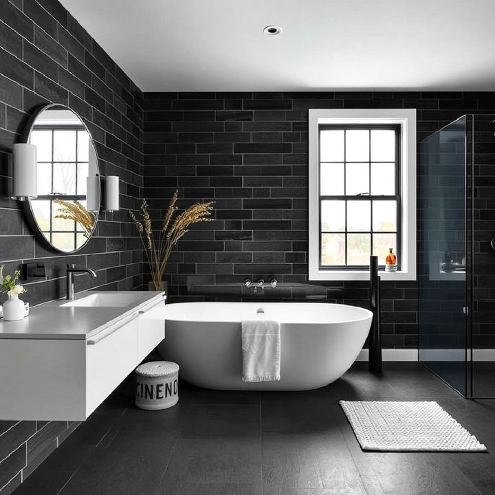 black quarry tiles bathroom