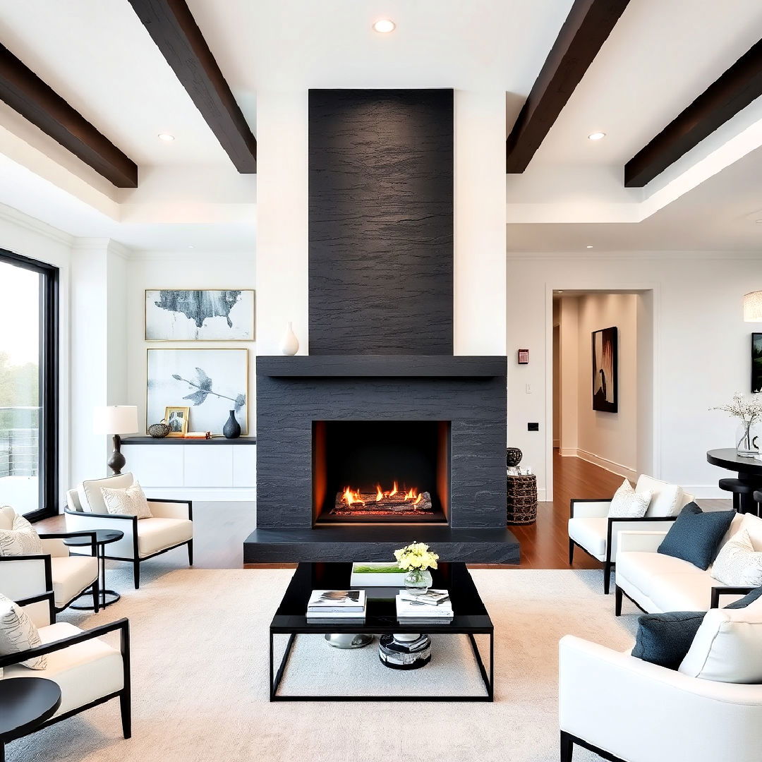 black stone fireplace for a minimalist living room